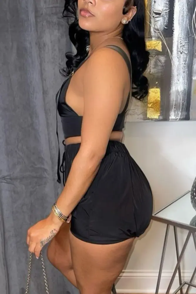 Black Zip-Up Backless Non-Stretch Shorts Set Size: M SKU: 0187902