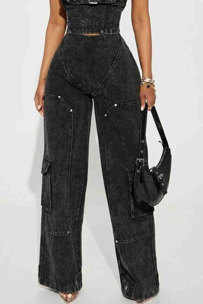 Stonewash Wide Leg Cargo Jeans Size: ML SKU: 1089704