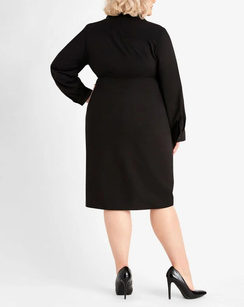 Black Tie Front Hi-Low Shirt Dress SKU: C080319 Size: L