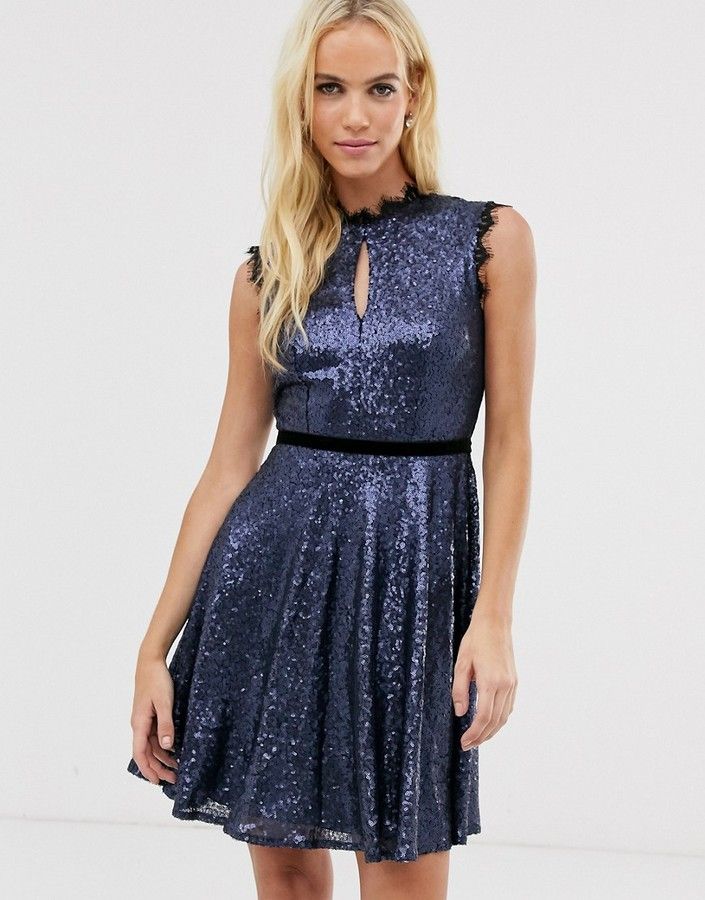 Little Mistress Sequin keyhole Skater Dress SKU: C100356