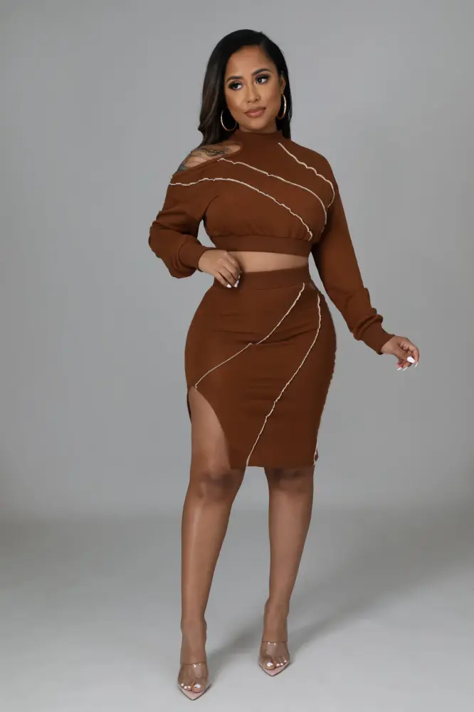 Chocolate Mocha Swirl Cutout Skirt Set Size: M SKU: MS4527B