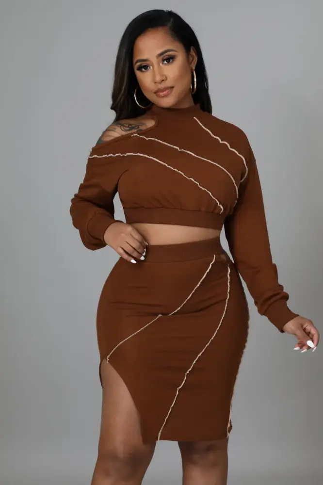 Chocolate Mocha Swirl Cutout Skirt Set Size: M SKU: MS4527B
