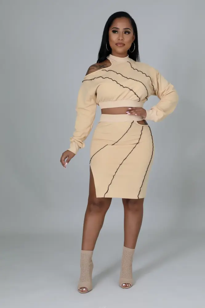 Beige Mocha Swirl Cutout Skirt Set Size: L SKU: MS45270