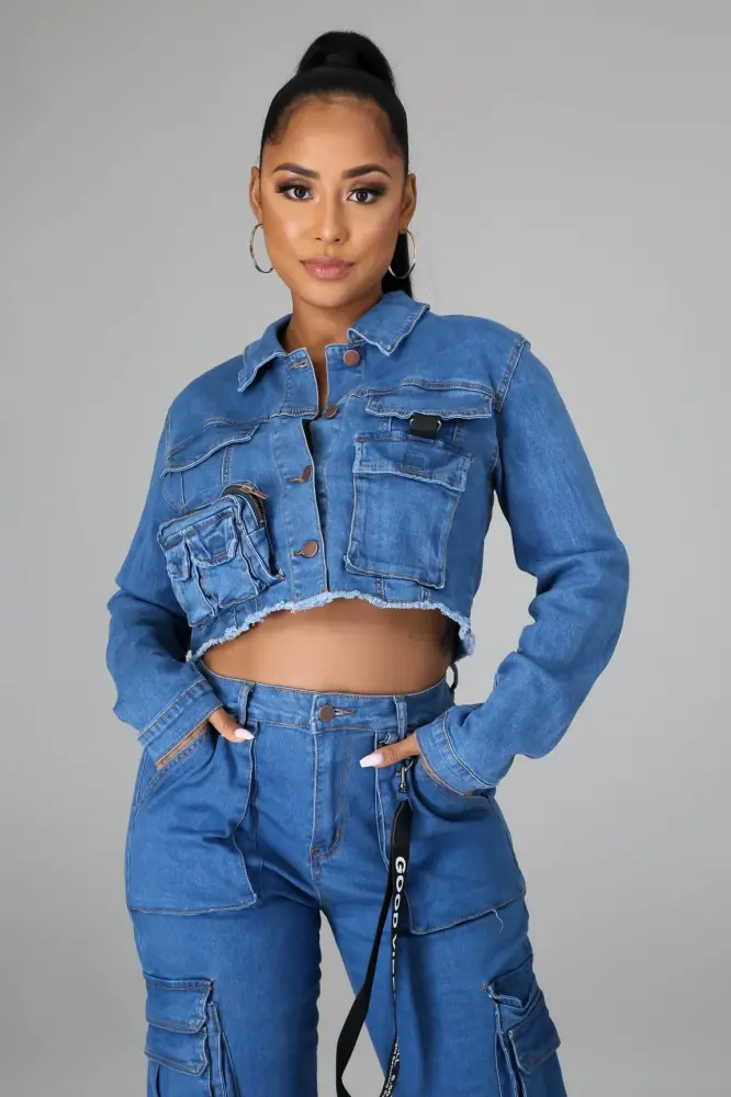 Cargo Cropped Denim Jacket SKU: 05912UC