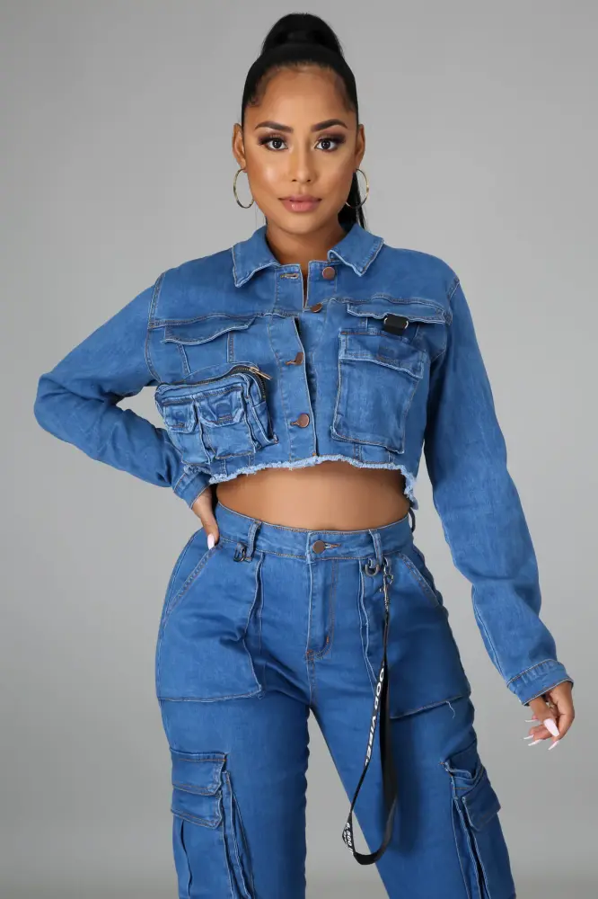 Cargo Cropped Denim Jacket SKU: 05912UC
