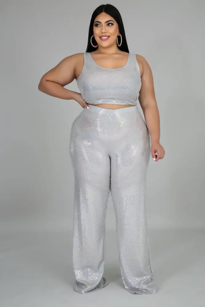 Silver Radiant Shine Palazzo Pant Set Size: 2XL SKU: 6758599