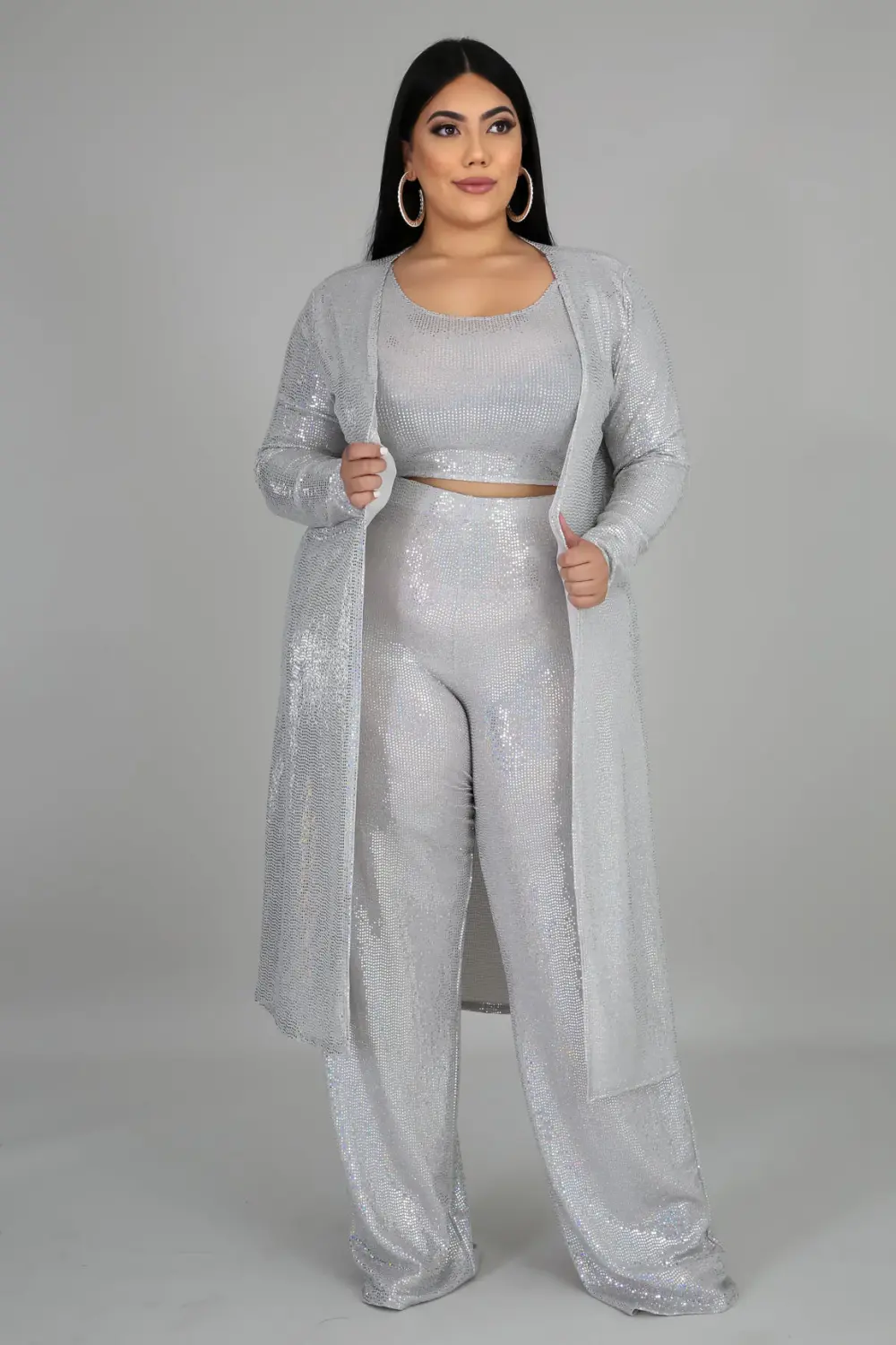 Silver Radiant Shine Palazzo Pant Set Size: 2XL SKU: 6758599