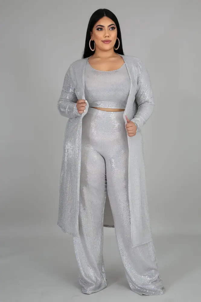 Silver Radiant Shine Palazzo Pant Set Size: 2XL SKU: 6758599