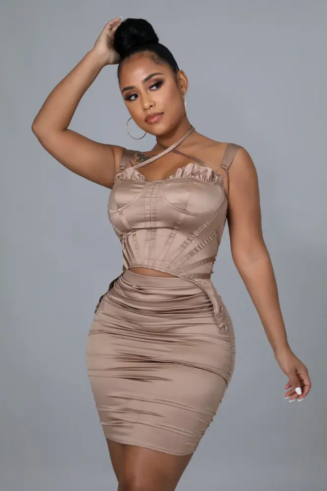 Camel Satin Nights Skirt Set Size: L SKU: C0987E4