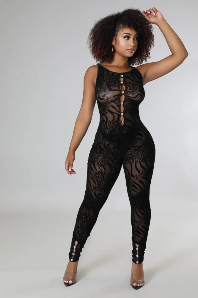 Black Velvet Hottie Jumpsuit Size: M SKU: F675400