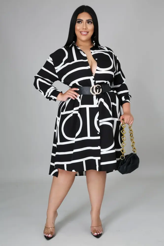 Geometric Print Button-Down Shirt Dress SKU: 1098U78