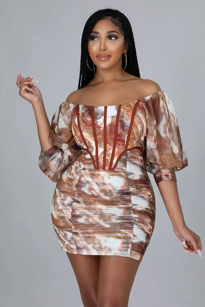 Off Shoulders Printed Dress Size: L SKU: 879702L