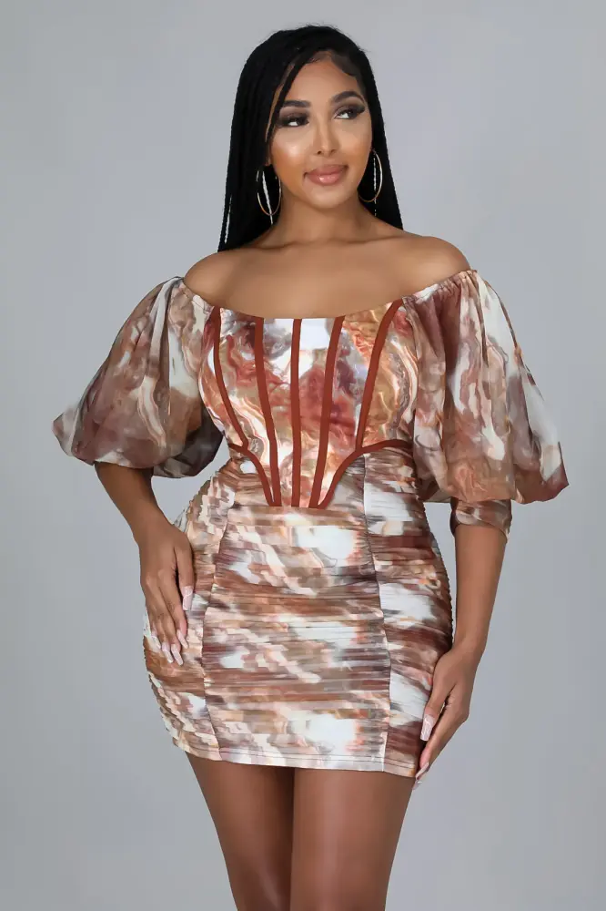Off Shoulders Printed Dress Size: L SKU: 879702L