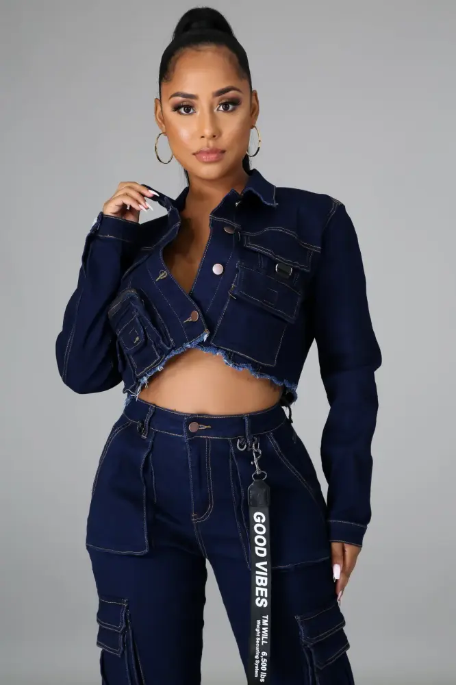 Better Off Without You Dark Blue Denim Jacket Size: S SKU: 87970BN