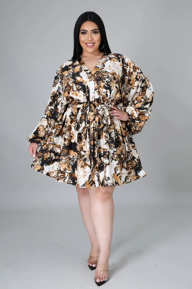 Coffee Ready Multi Print Dress Size: 1XL SKU: DM87960