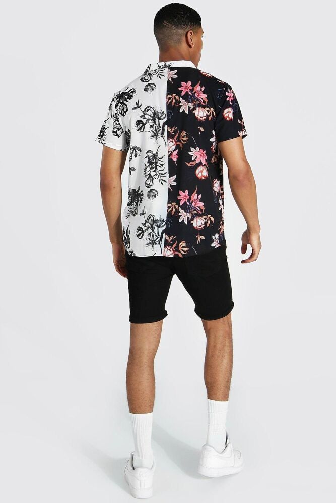 Short Sleeve Spliced Revere Shirt Size: XL SKU: M276859