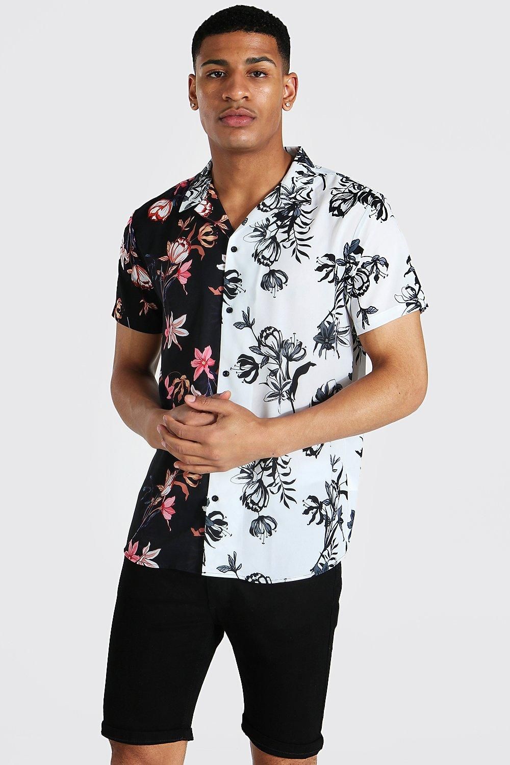 Short Sleeve Spliced Revere Shirt Size: XL SKU: M276859