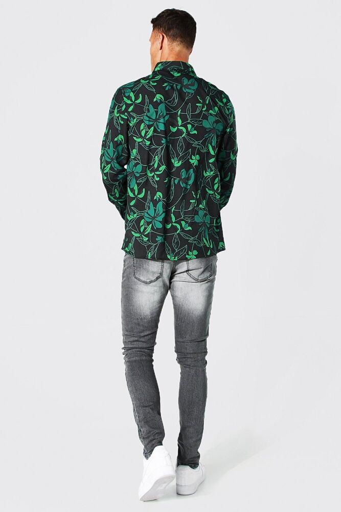 Tall Long Sleeve Leaf Print Shirt Size: 2XL SKU: M0H6791