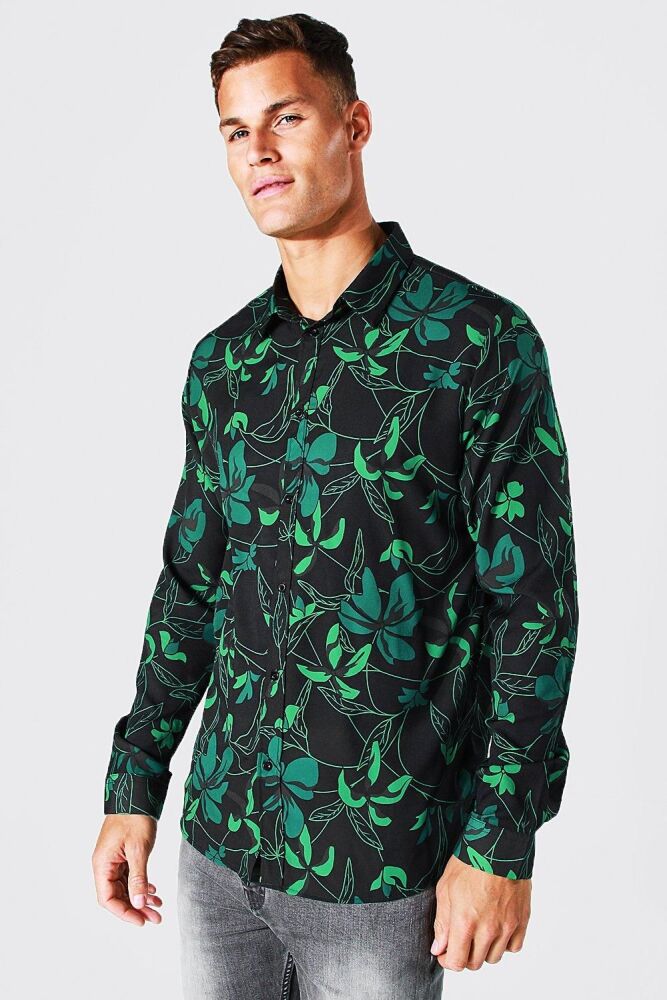 Tall Long Sleeve Leaf Print Shirt Size: 2XL SKU: M0H6791