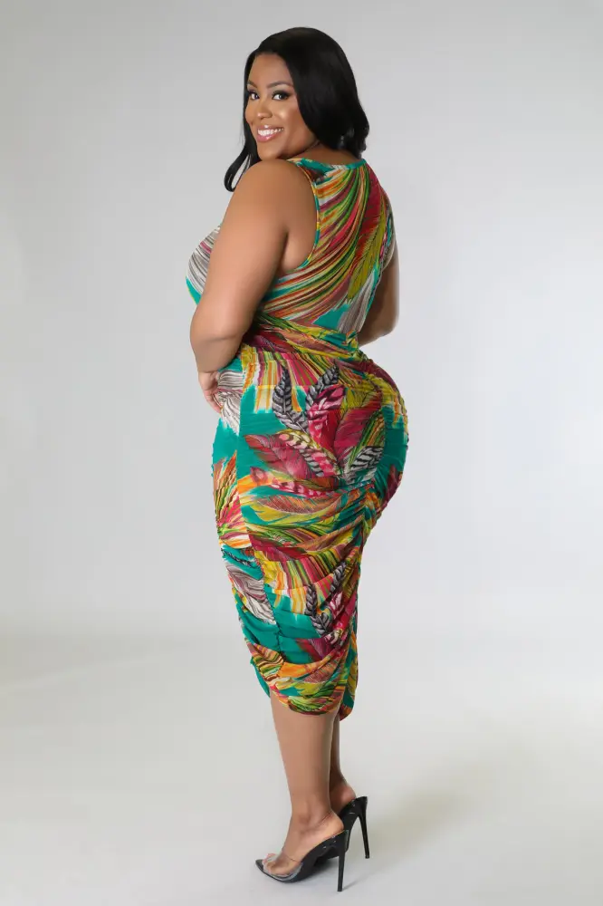 Tropical Green Multi Midi Dress Size: 3XL SKU: F0P8901