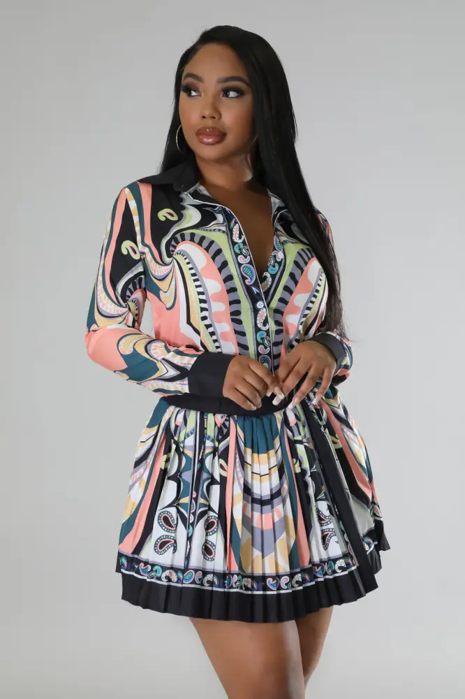 Color Rush Pleated Combo Skirt Set Size: S SKU: H9809B1