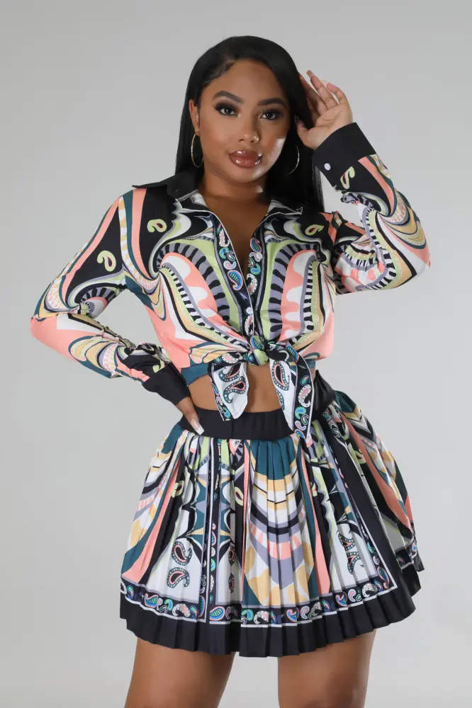 Color Rush Pleated Combo Skirt Set Size: S SKU: H9809B1