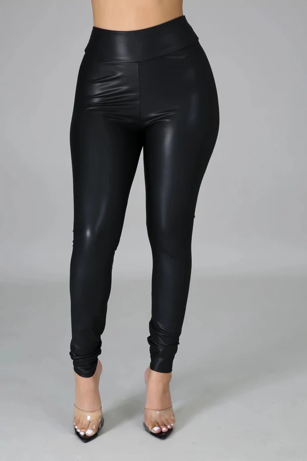 Black Ruched Leatherette Leggings SKU: N98079L