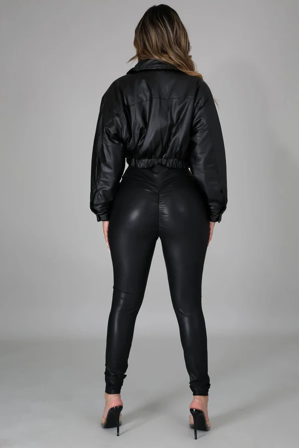 Black Ruched Leatherette Leggings SKU: N98079L