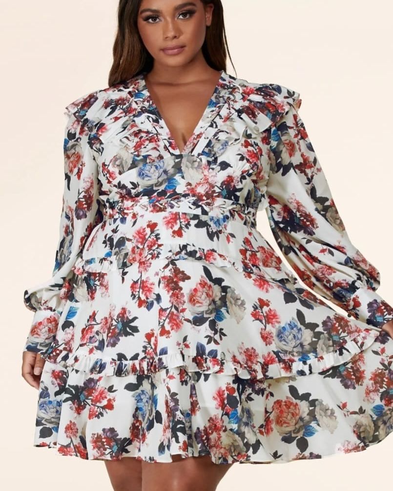 Floral Print FitâŸ& Flare Dress Size: 2XL SKU: F0BN567