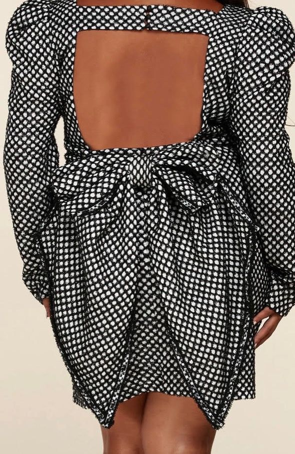 Diamond Cut Mini Open Back Bow Dress Size: 1XL SKU: DH08791