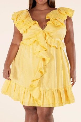 Yellow Sunshine Ruffle Mini Linen Dress Size: 1XL SKU: D879B4K