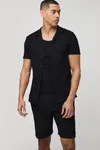 All Black Slim Fit Short Sleeve Revere Waffle Shirt SKU: 4103452