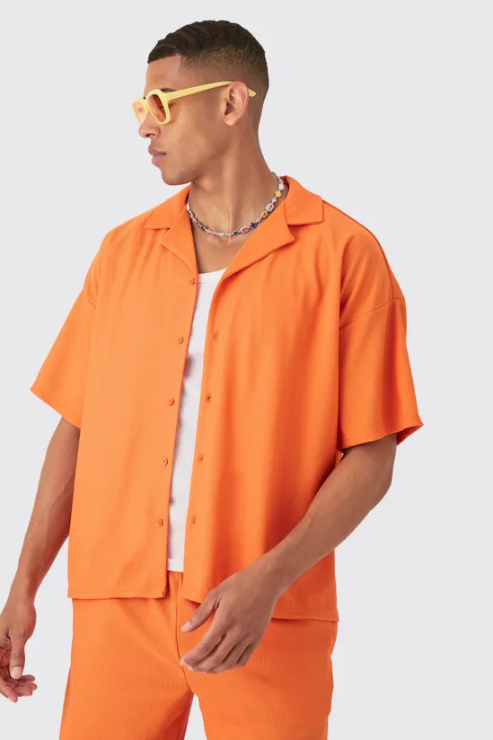 Orange Regular Fit Short Sleeve Ribbed Boxy Shirt SKU: H787962