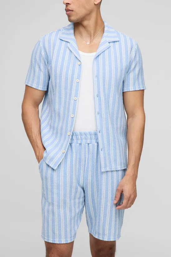 Regular Fit Textured Stripe Revere Collar Jersey Shirt SKU: H87901B