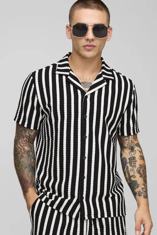 Vertical Stripe Revere Collar Jersey Shirt SKU: HG76891