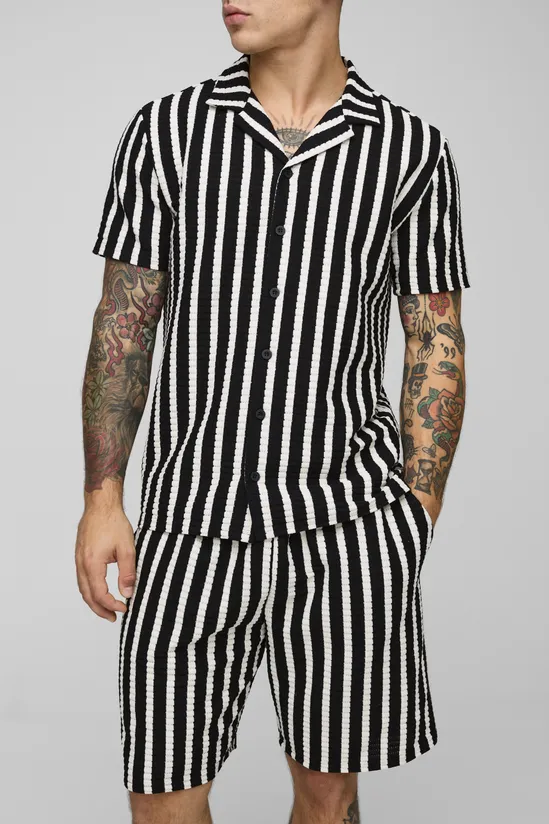 Relaxed Fit Vertical Stripe Jersey Shorts SKU: HN0890D