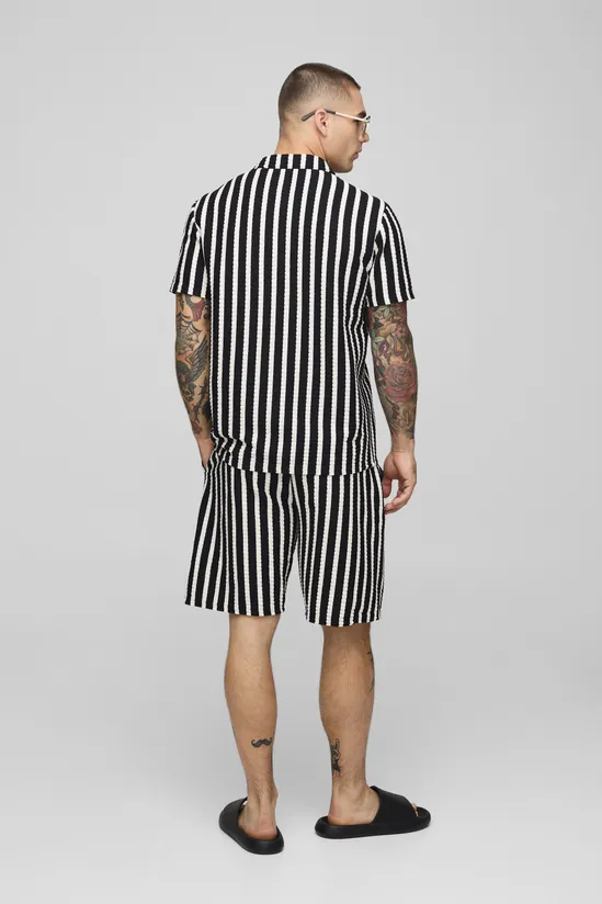 Relaxed Fit Vertical Stripe Jersey Shorts SKU: HN0890D