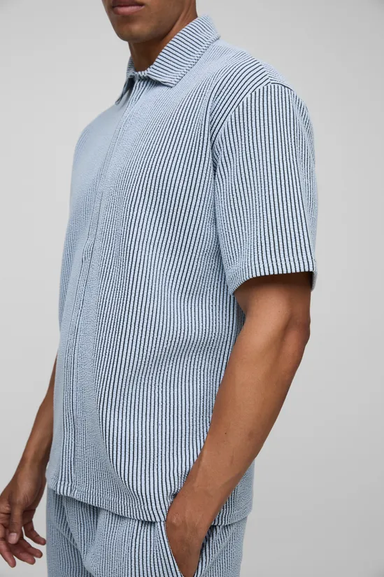 Oversized Light Blue Two-Tone Ribbed Jersey Shirt SKU: B90H903