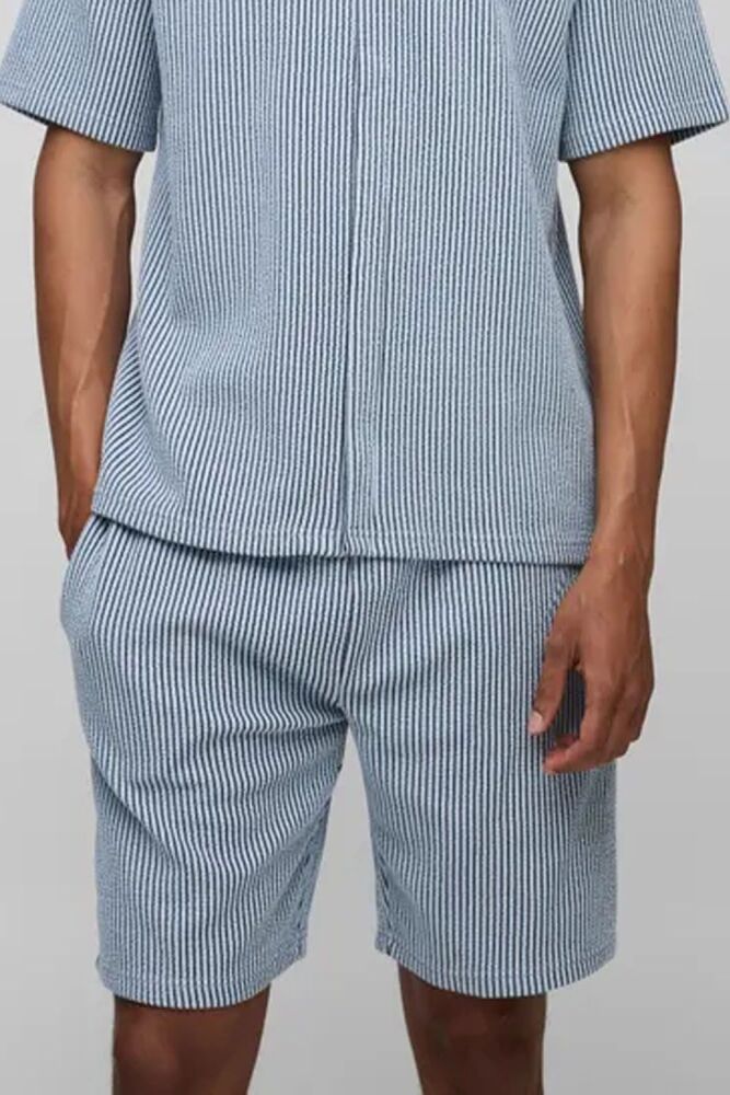 Oversized Light Blue Two-Tone Ribbed Jersey Shorts Size: L SKU: B90H900