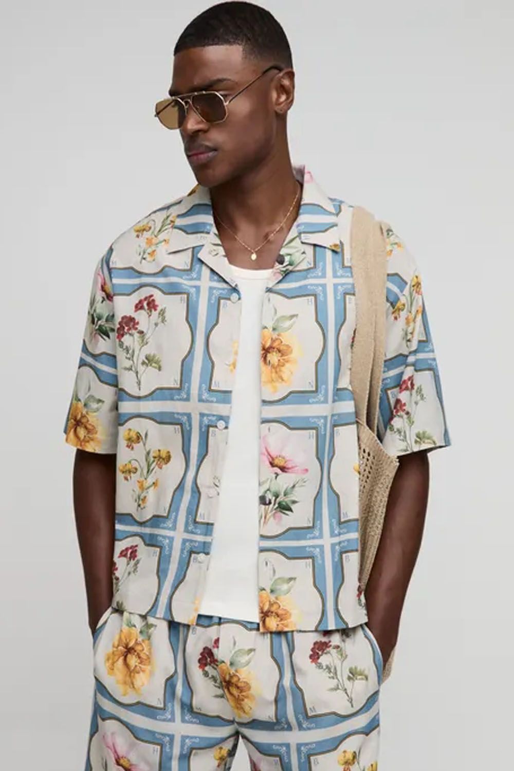 Oversized Floral Linen Blend Boxy Shirt SKU: H980H0H