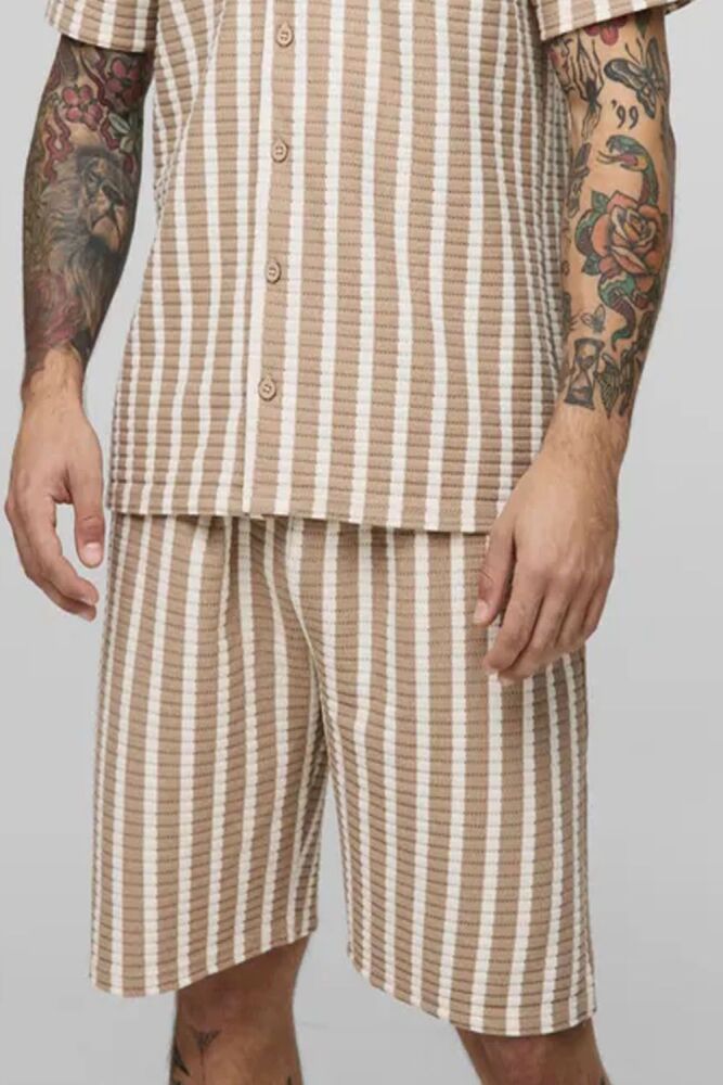 Vertical Stripe Jersey Shorts – Taupe SKU: N789HPH
