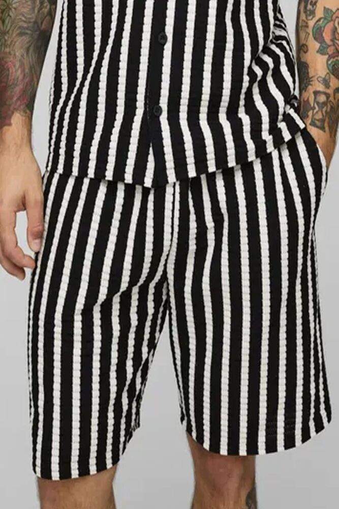 Relaxed Fit Vertical Stripe Jersey Shorts SKU: HN0890D
