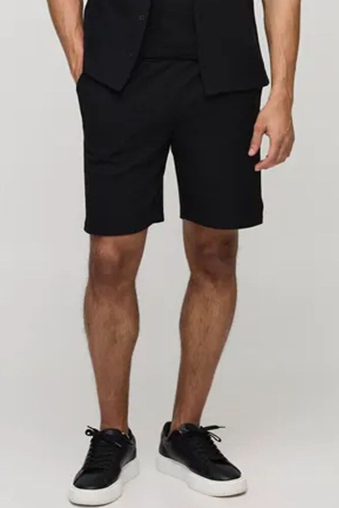 All Black Slim Fit Waffle Shorts SKU: 410345H