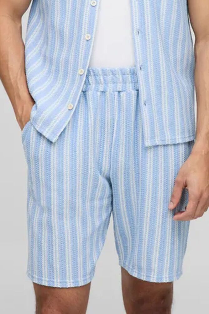 Regular Fit Textured Stripe Revere Jersey Shorts SKU: H87901N