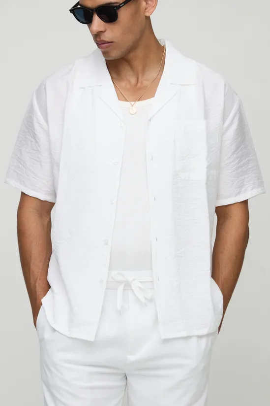 White Oversized Crinkle Viscose Shirt SKU: H879D31