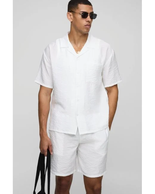 Oversized Crinkle Viscose White Shorts SKU: H879D3H