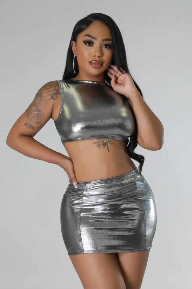 Gray Silver Futuristic Mama Skirt Set Size: L SKU: K879K90