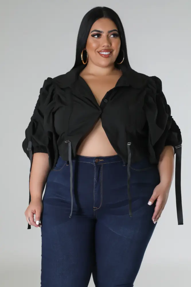 Black Long Sleeves Straps Top Size: 1XL SKU: H6768H7