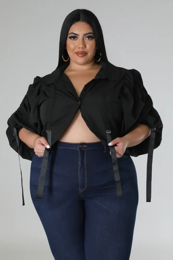 Black Long Sleeves Straps Top Size: 1XL SKU: H6768H7
