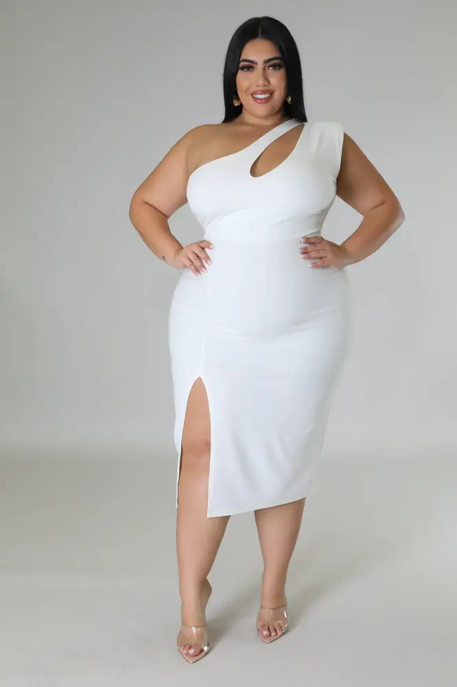 (Coming Soon) Make It Fierce White One-Shoulder Cutout Midi Dress Size: 3XL SKU: F178979